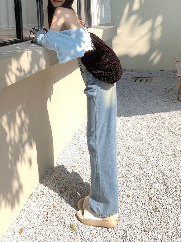 Wide Jeans Leg Waist Washed High