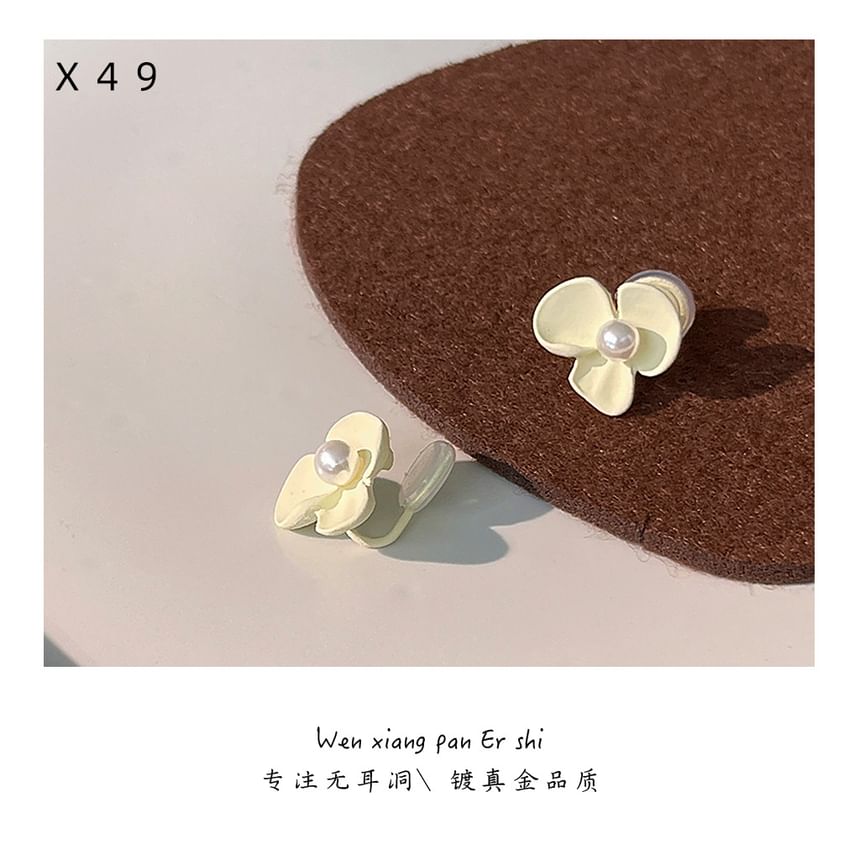 Pearl Earring Clip-On Faux Floral