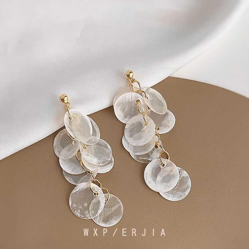 Shell Earring Clip-On Fringed Drop
