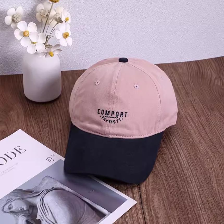 Embroidered Two Tone Lettering Baseball Cap