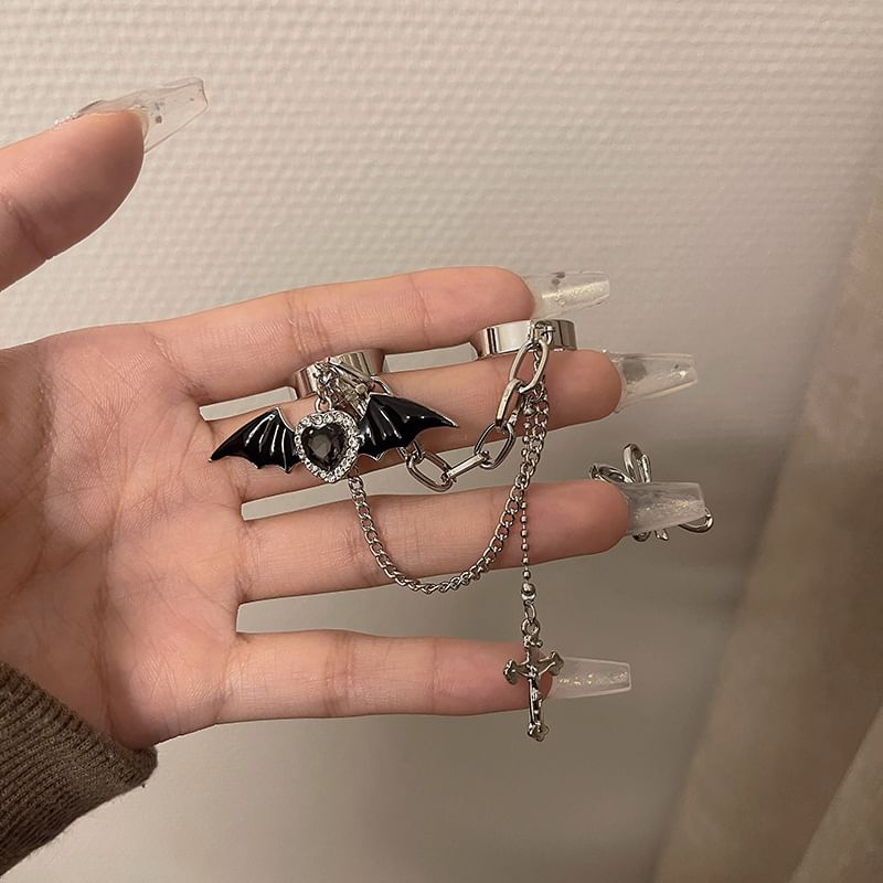 Heart Ring Wing Cross Bat Double Alloy