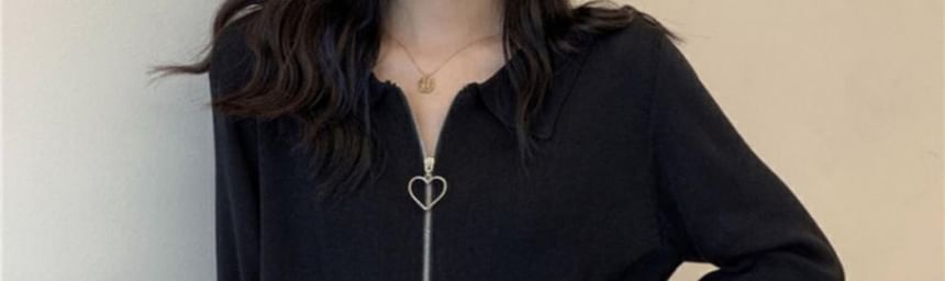 Plain Cardigan Zip Collared
