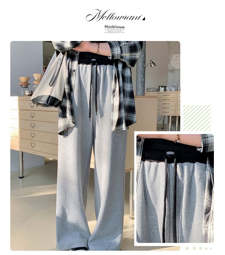 Drawstring Waist Lettering Embroidered Straight Leg Sweatpants