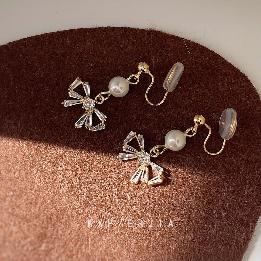Pearl Drop Bow Rhinestone Alloy Faux Earring