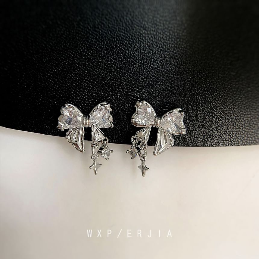 Alloy Rhinestone Earring Bow Drop