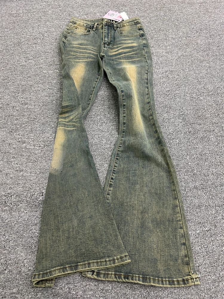 Low Rise Washed Flared Jeans