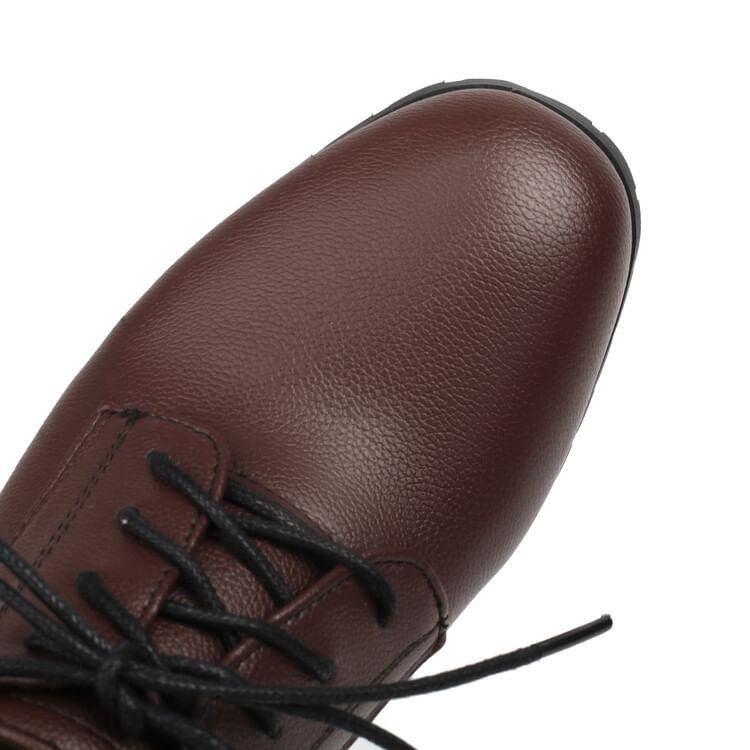 Chunky Heel Plain Faux Leather Lace-Up Pumps