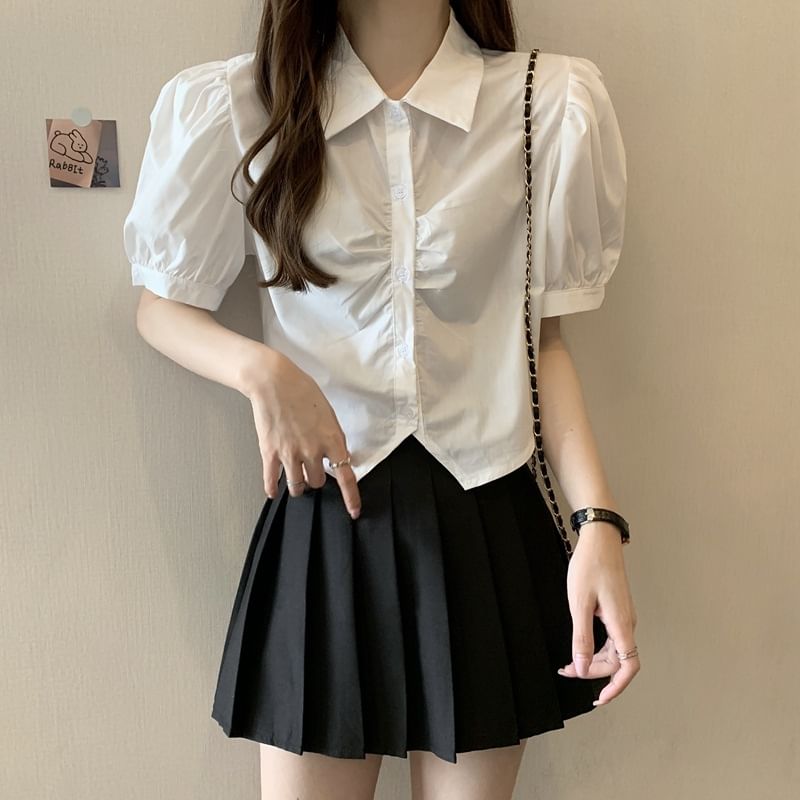 Short-Sleeve Plain Crop Shirt