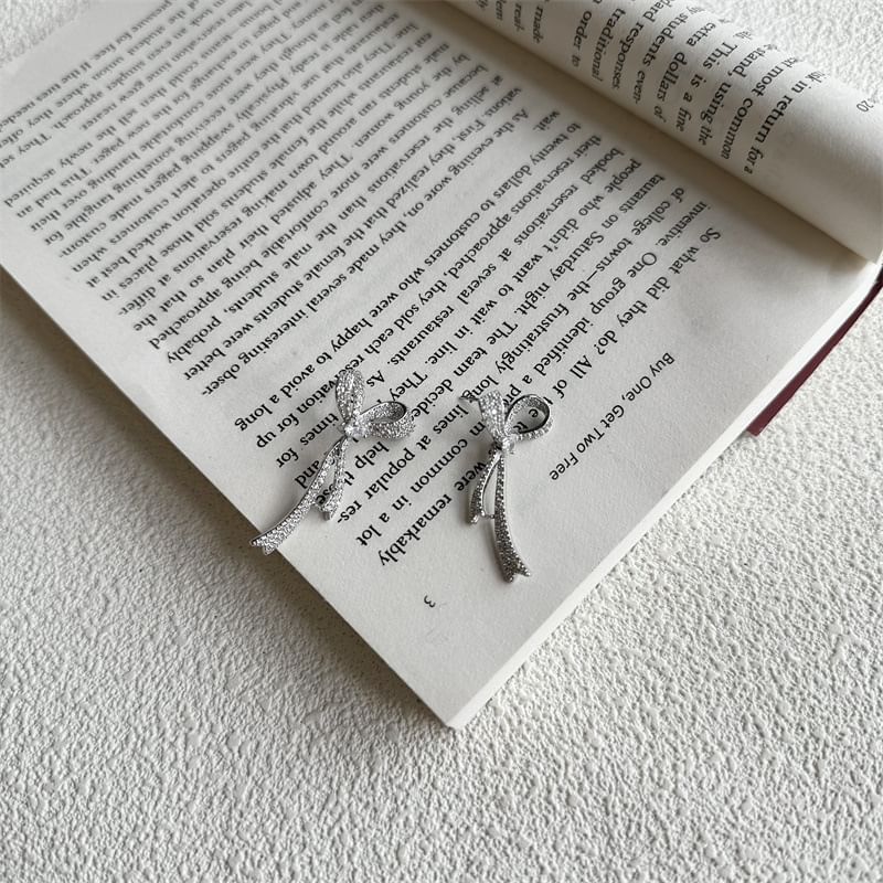 Rhinestone Earring Alloy Bow Dangle