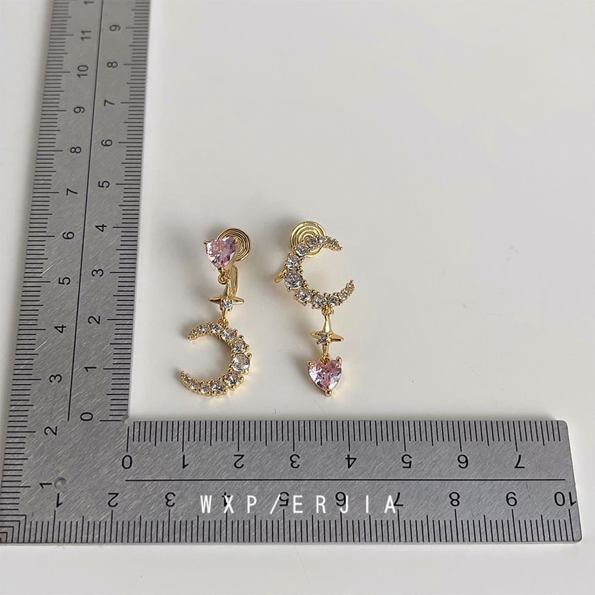Alloy Star Earring Moon Dangle Asymmetrical Rhinestone