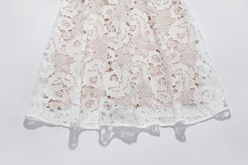 Evening A-Line Strap Gown Paneled Spaghetti Lace