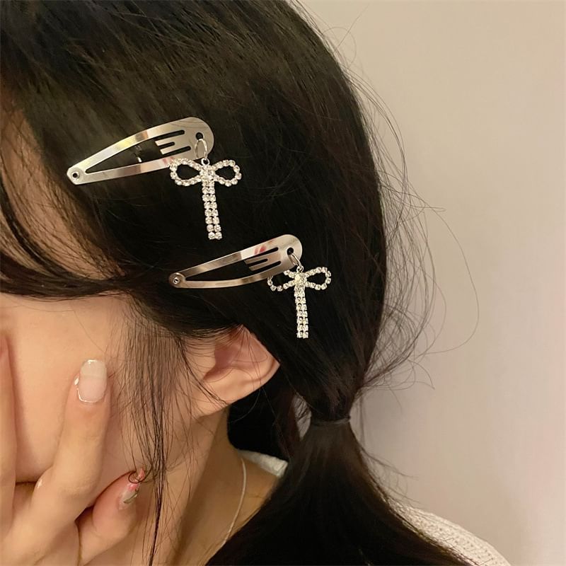 Bow Rhinestone Alloy Hair Clip