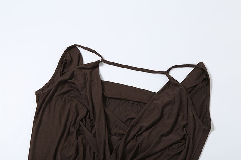 Spaghetti Strap Cowl Neck Plain Mini Sheath Dress