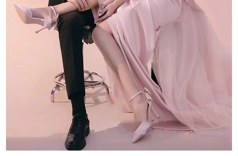 Mesh Evening Gown Bow Tube Panel Trumpet Plain