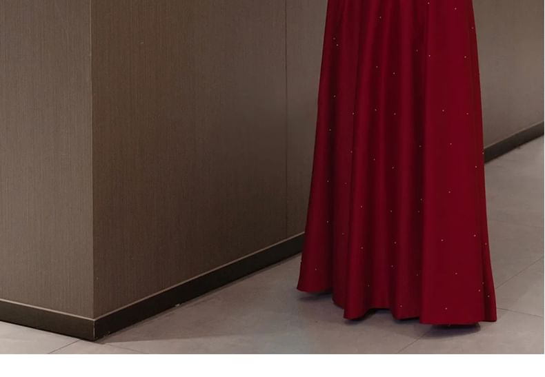 Square Plain Evening A-Line Puff Gown Sleeve Neck