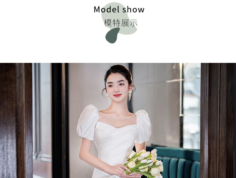 Gown Flower Mermaid Wedding Plain Short-Sleeve