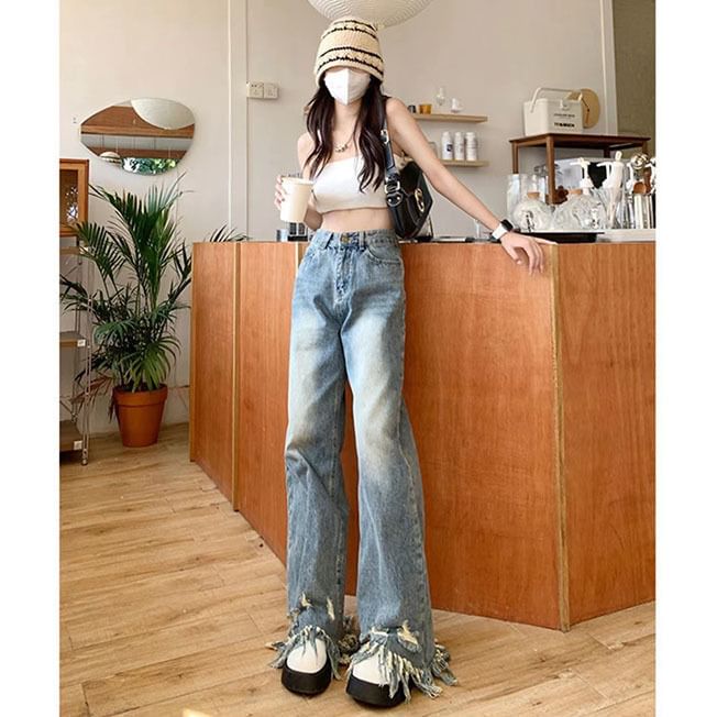 High Waist Ripped Wide Leg Jeans