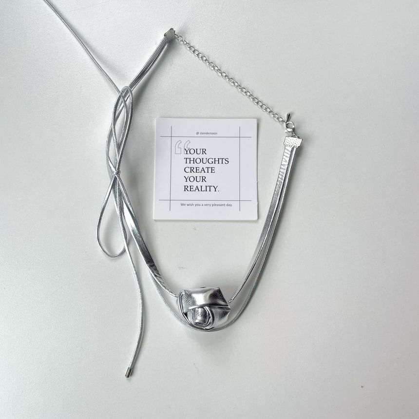 Bow Floral Layered Faux Leather Choker