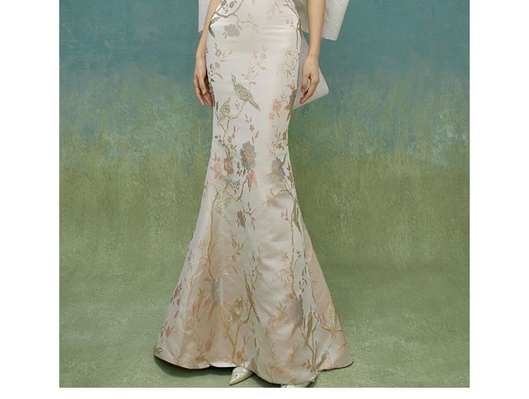 Evening Gown Bow Floral Back Mermaid Halter