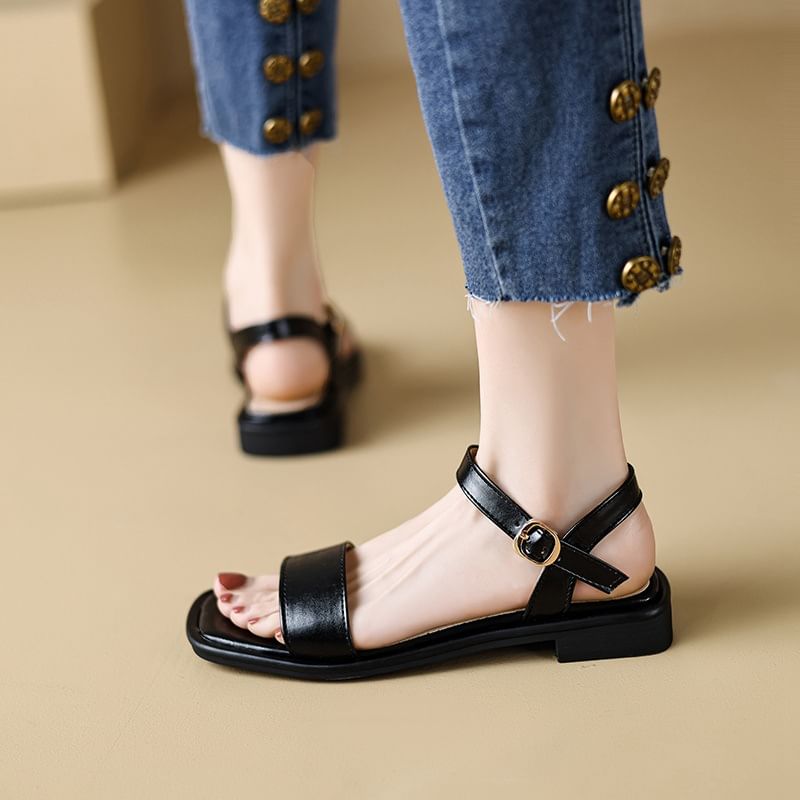 Faux Leather Plain Flat Sandals