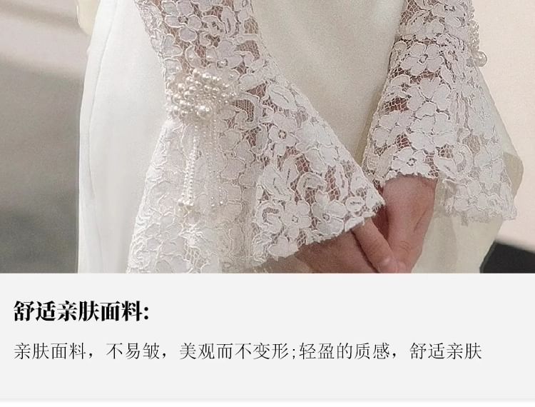 Gown Long-Sleeve Asymmetrical Sheath Evening Lace