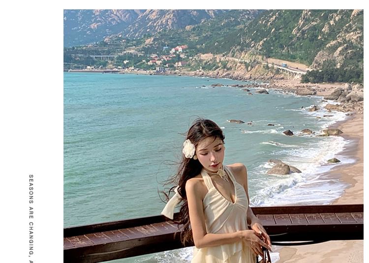 Set: Halter Plain Peplum Tank Top + Asymmetrical Midi A-Line Skirt