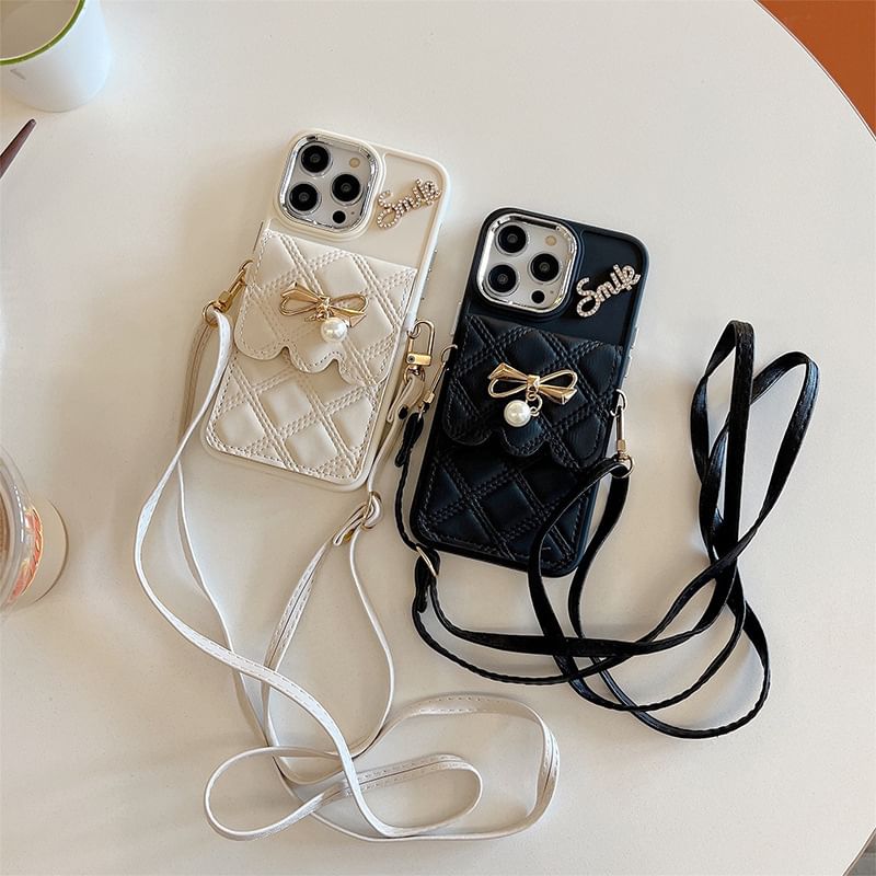 Faux Leather Card Holder Lanyard Phone Case