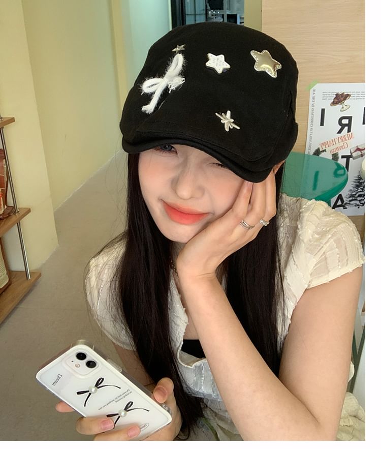 Bow Star Applique Flat Cap