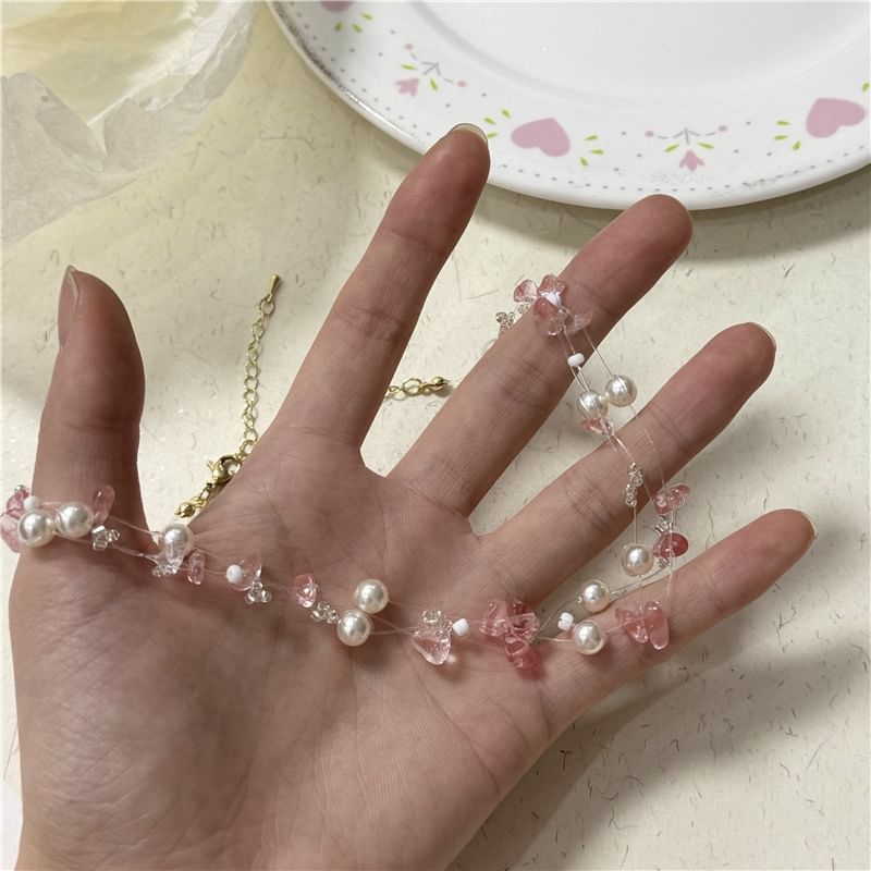 Faux Pearl Faux Crystal Layered Choker