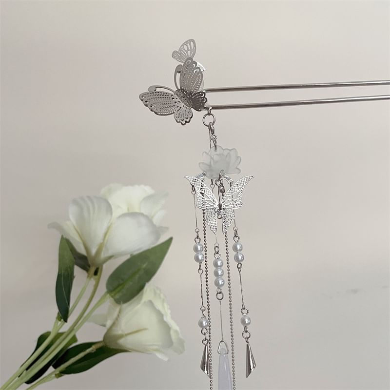 Butterfly Lotus Faux Pearl Alloy Hair Stick