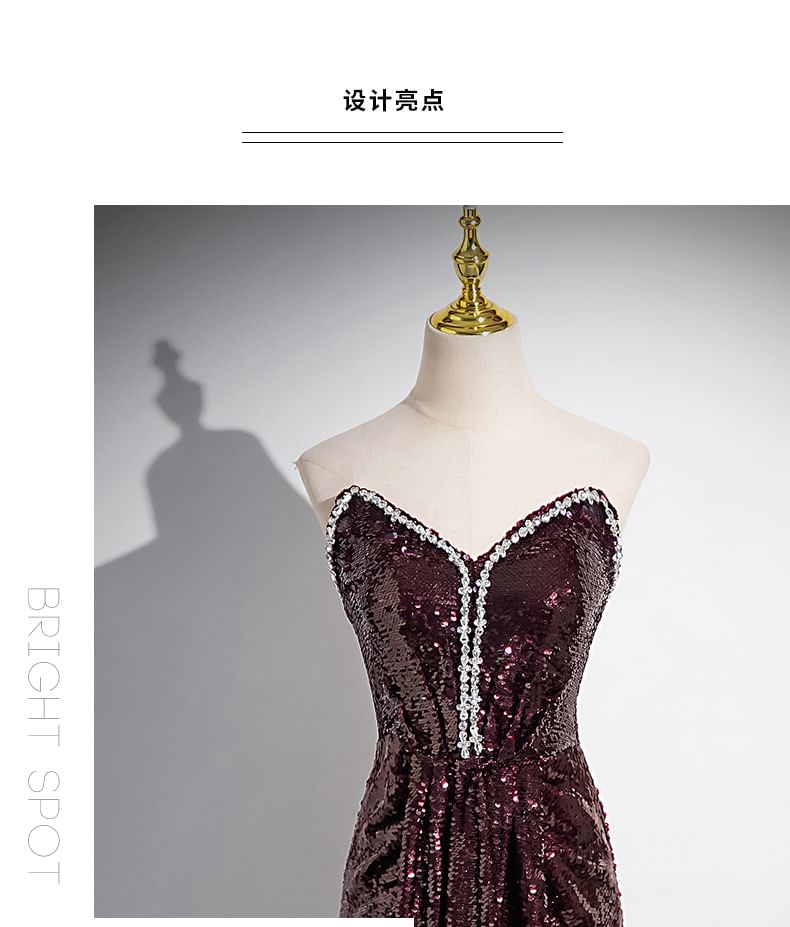 Plain Rhinestone Evening Sequin Shoulder Short-Sleeve A-Line Off Gown