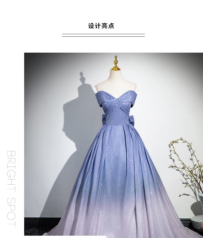 Gradient Bow Ruched A-Line Tube Evening Gown