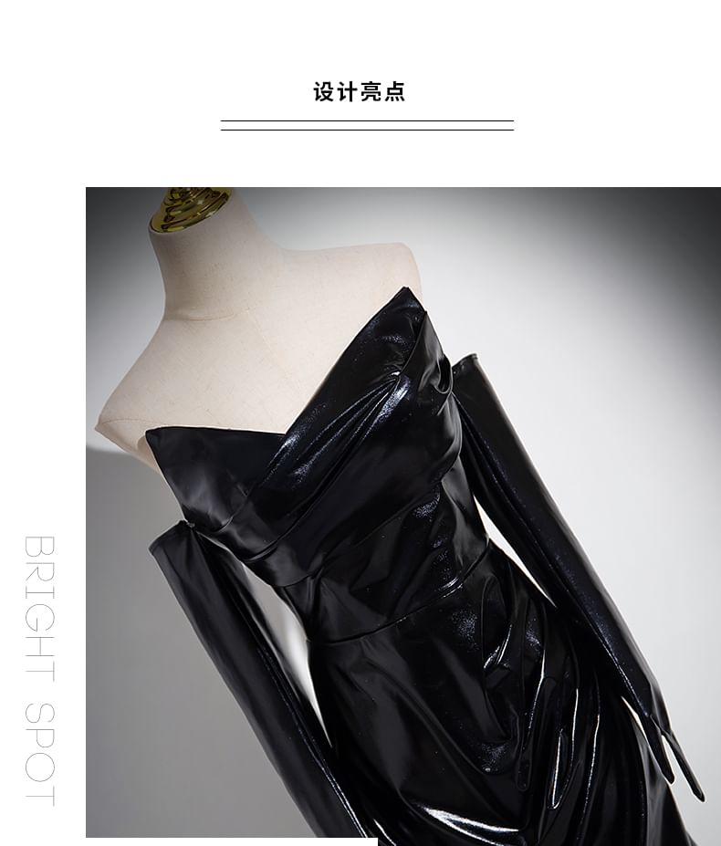 Plain Gloves Ruched Set: Evening Leather + Gown Faux Mermaid Tube