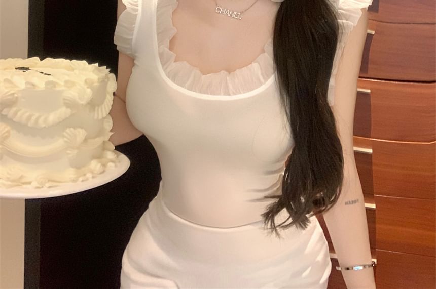 Plain Ruffle Tank Top