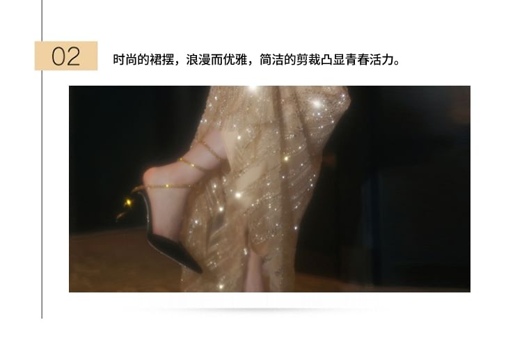 Sleeveless Sequin Embellished Sheath Evening Gown