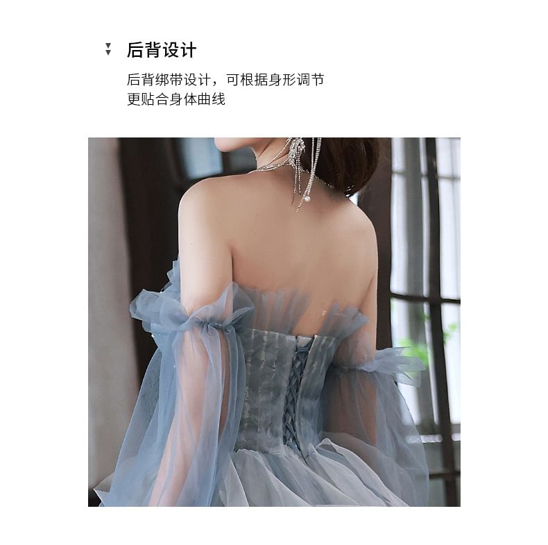 Off-Shoulder Rhinestone Ruffle A-Line Evening Gown