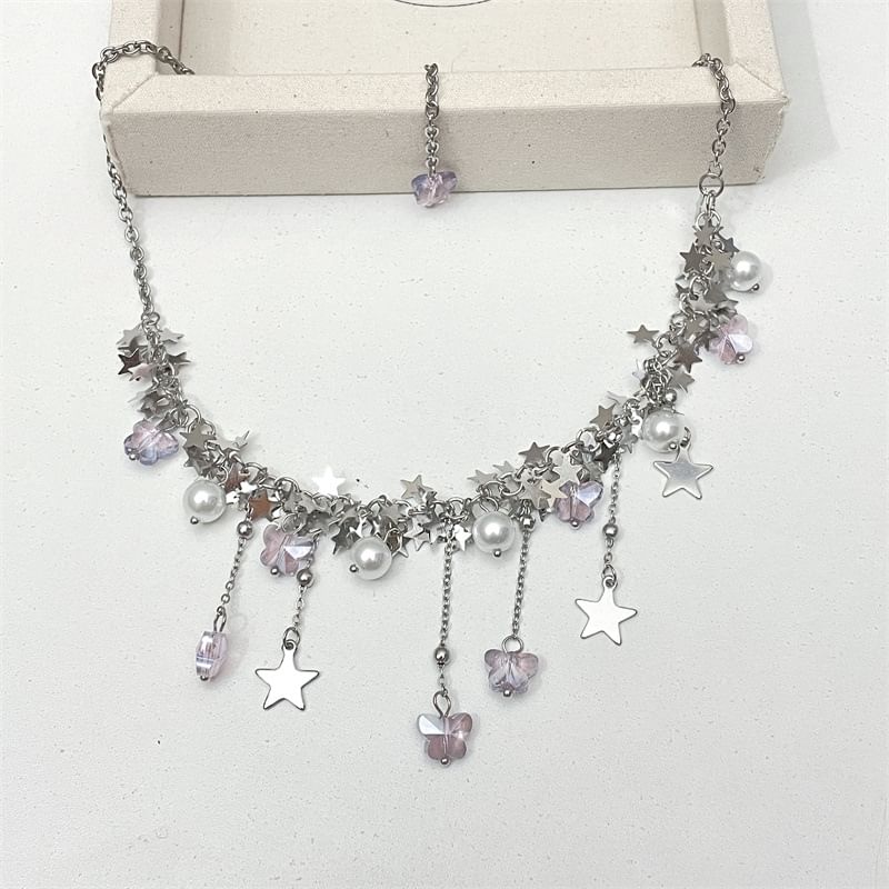 Star Beaded Faux Pearl Necklace