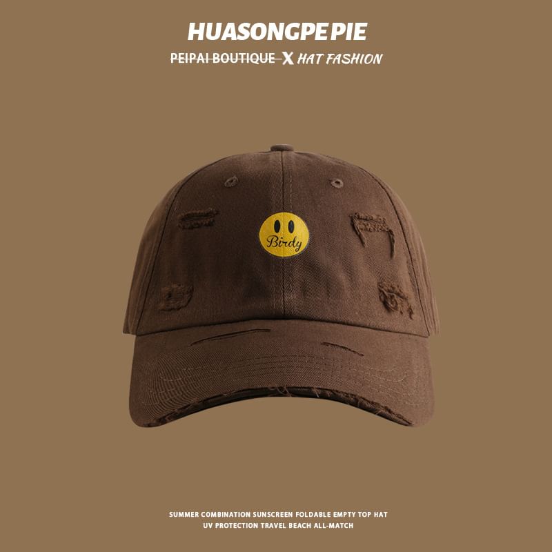 Face Baseball Distressed Cap Print Smiley