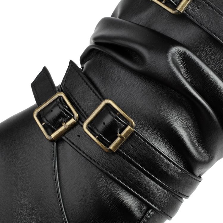 Buckled Chunky Heel Mid-Calf Boots