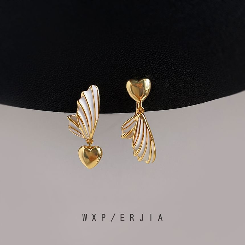 Heart Wing Asymmetrical Clip On Drop Earring