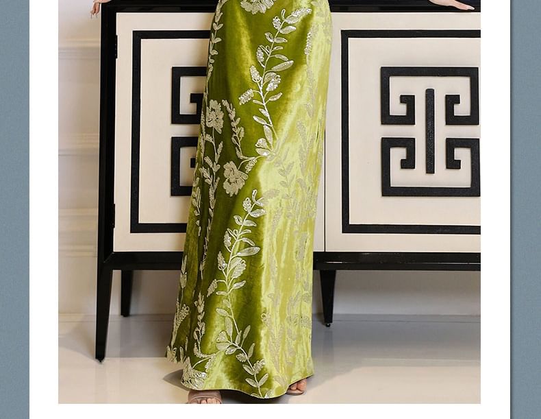 Floral Strapless Embroidered A-Line Gown Evening