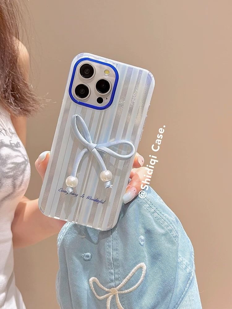 Phone Set Case Pearl Decoration Striped / Bow Adhesive Faux
