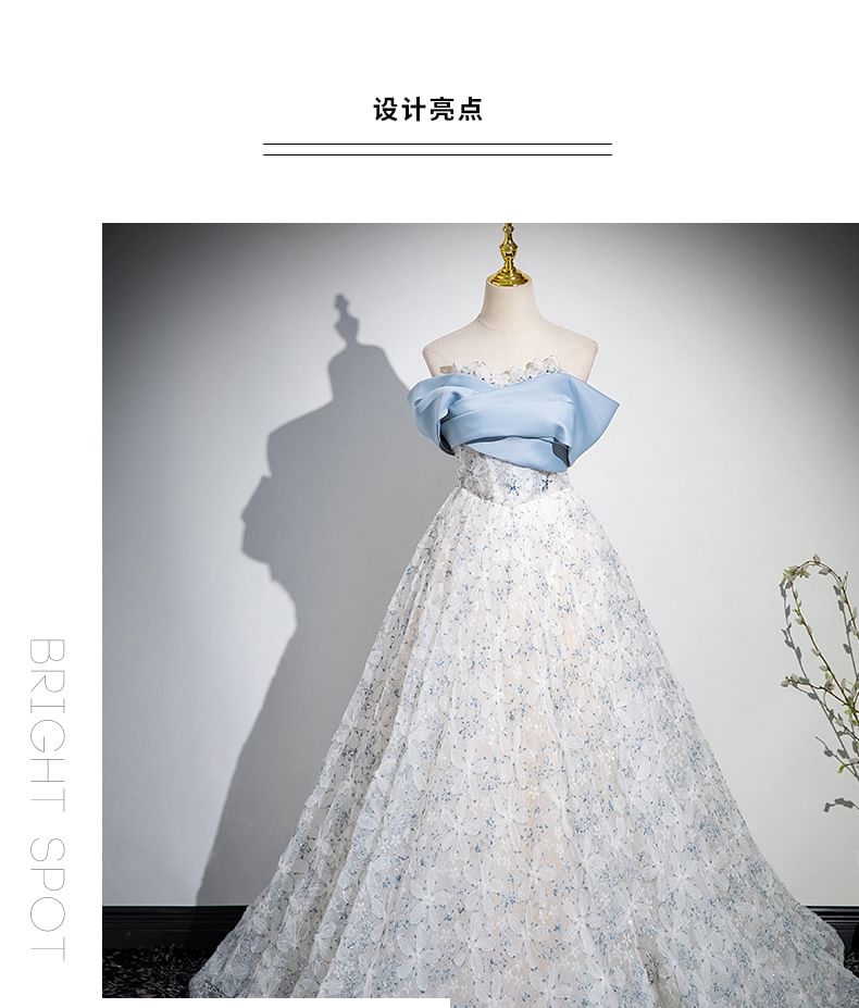 Off-Shoulder Floral Print A-Line Evening Gown