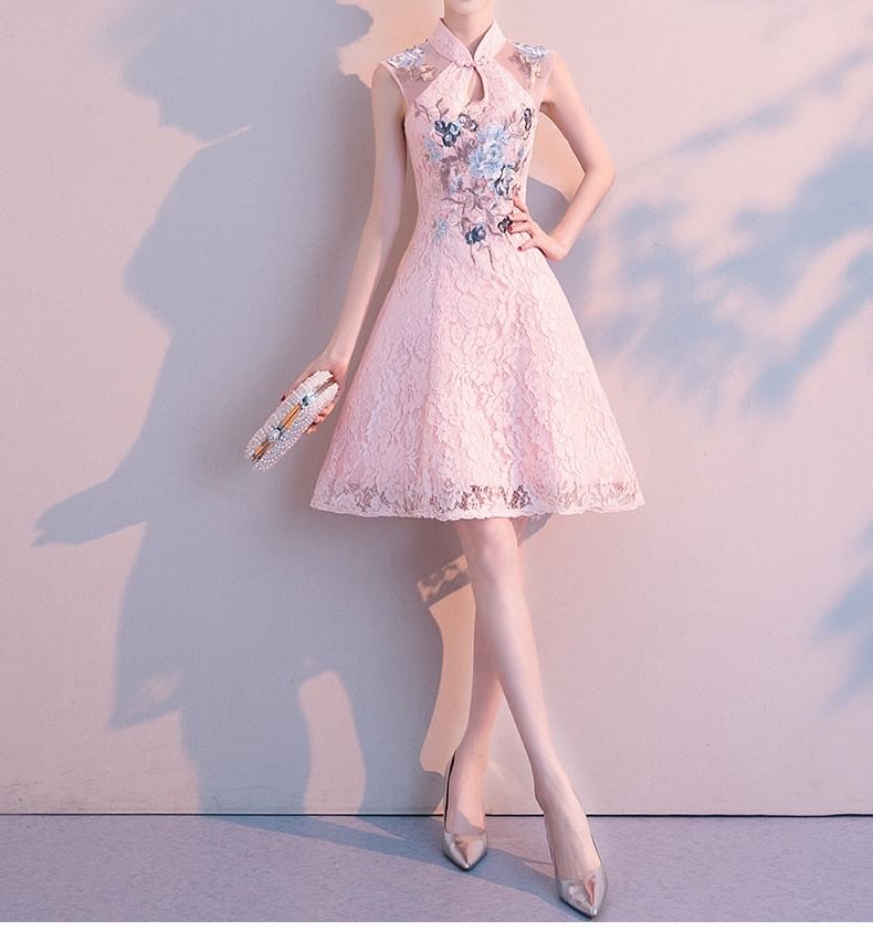 Lace Sleeveless A-Line Cocktail Dress