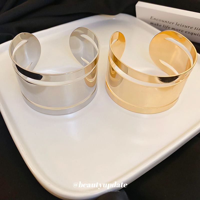 Layered Polished Alloy Open Bangle