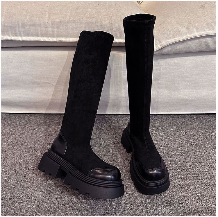 Platform Suede Tall Boots Faux