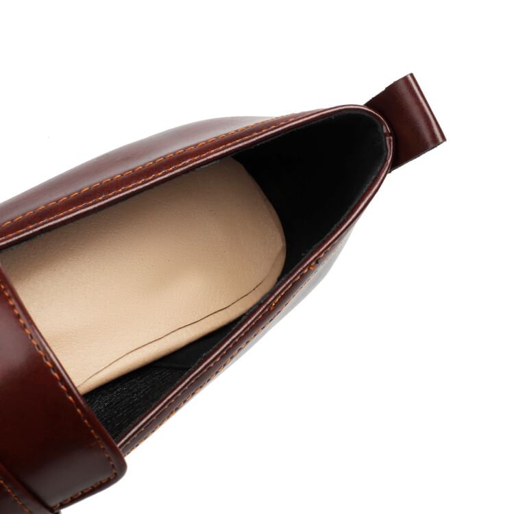 Faux Leather Chunky Heel Penny Loafers