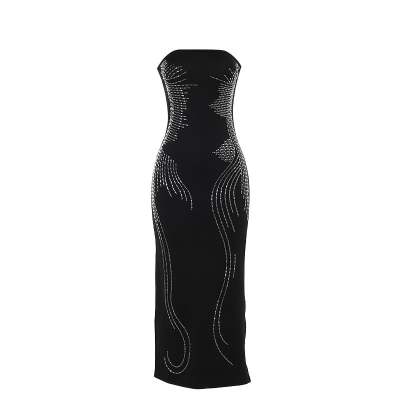 Strapless Rhinestone Sheath Evening Gown