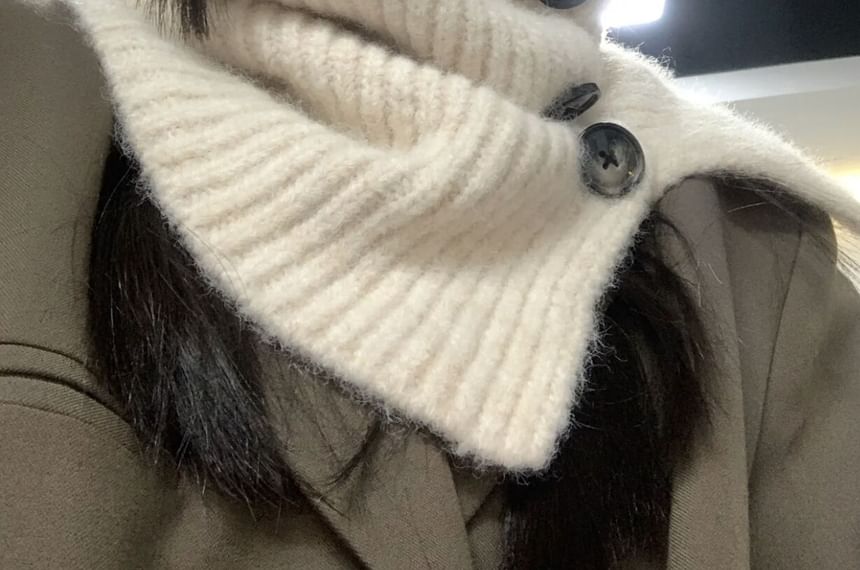 Plain Button Ribbed Knit Snood / Plaid Scarf