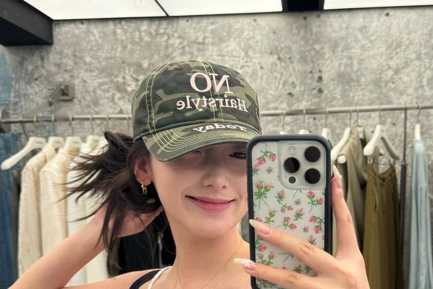 Letter Embroidered Camo Print Baseball Cap